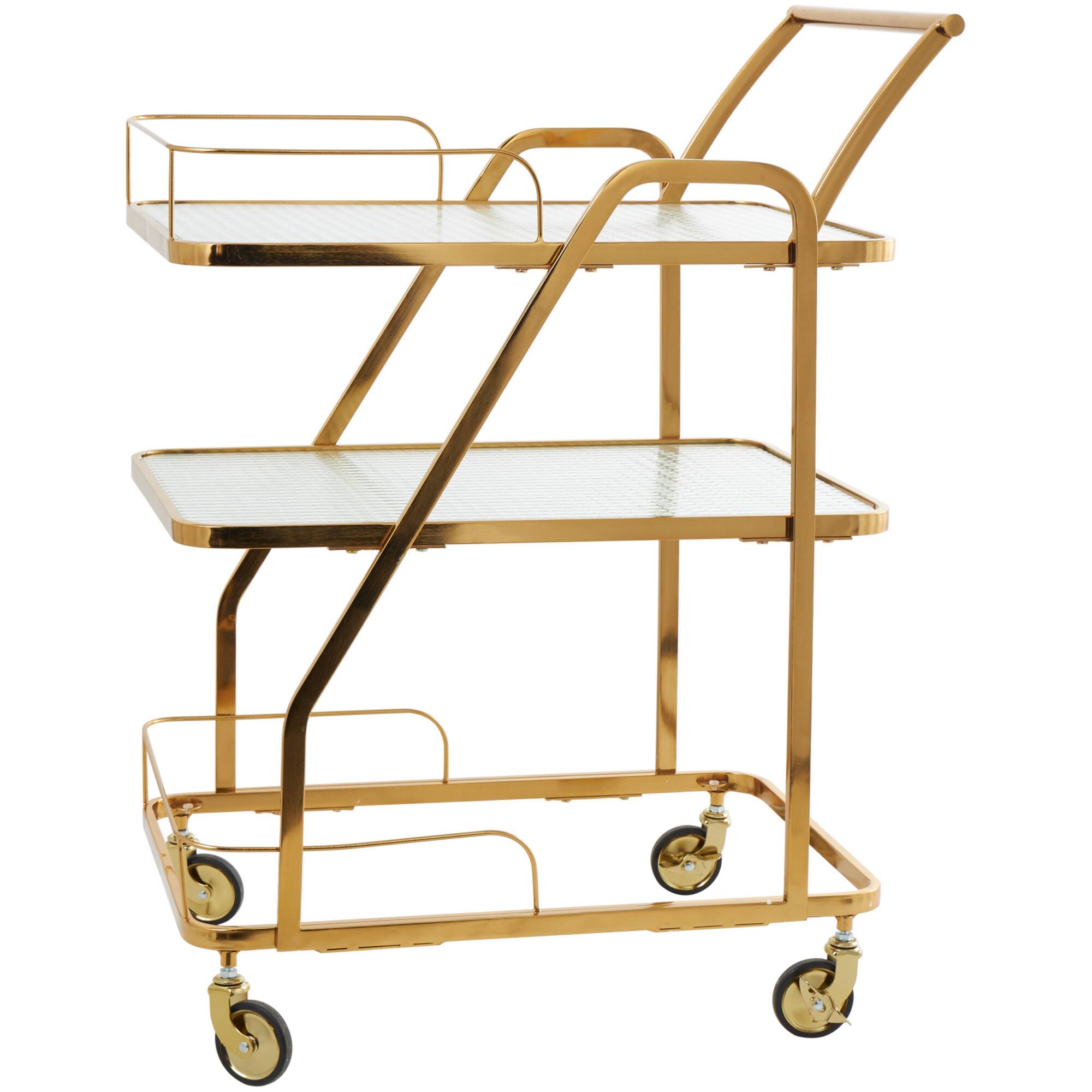 Gold Metal Glass Shelf 3-Tier Bar Cart